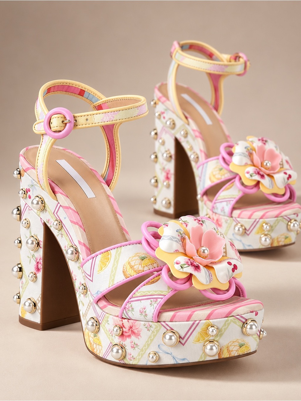 NWT Gianni Bini Brook Two Floral Postcard Pearl Platform Heels Sz 6,5